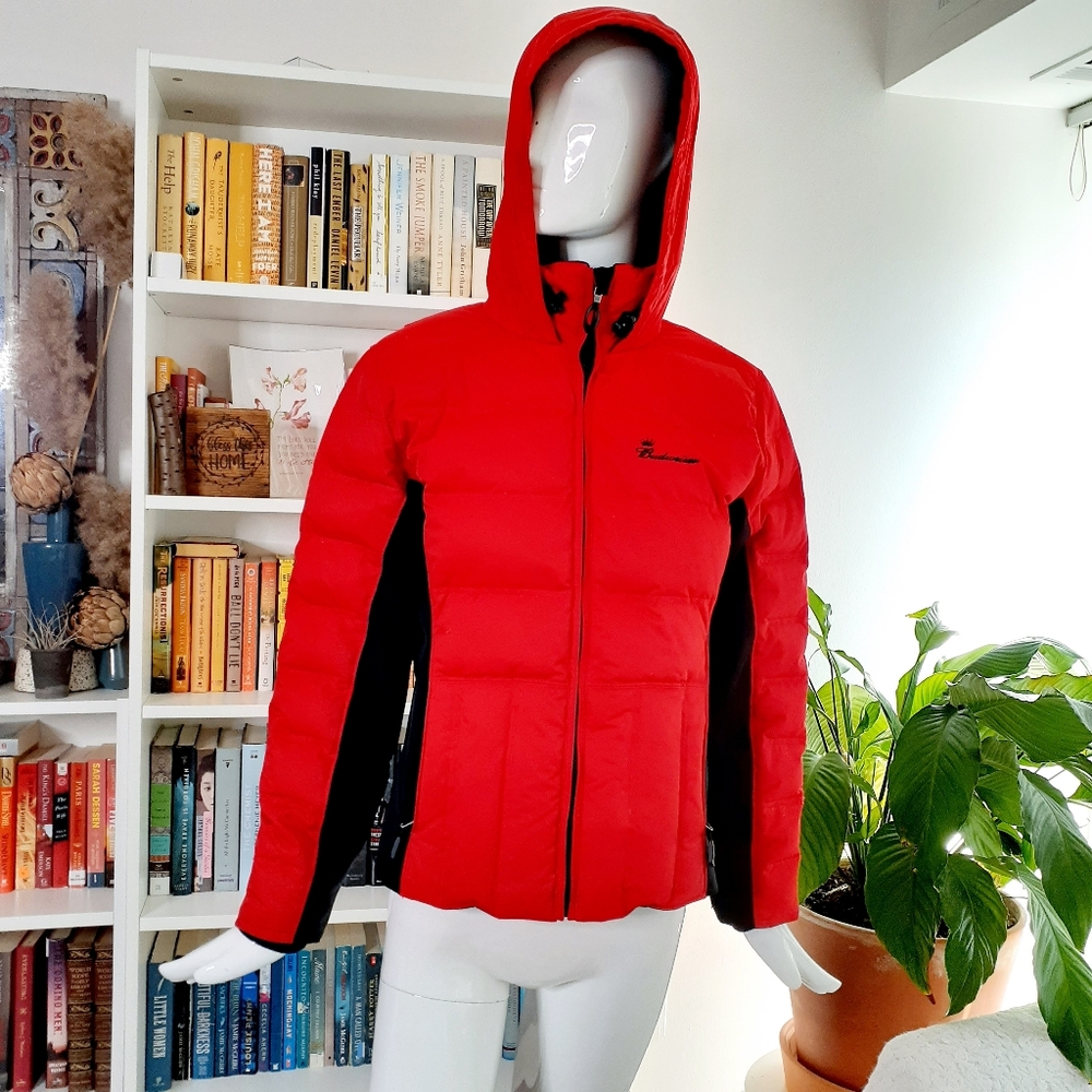 Obermeyer Red and Black Zip Up Hooded Ski Jacket